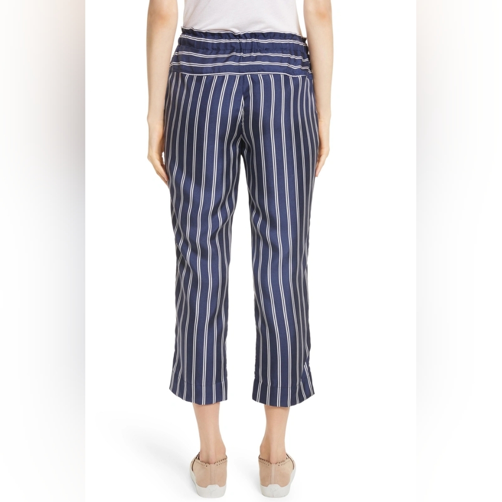 NWT Joie Addiena Silk Stripe Cropped Pants Dark Navy L Coastal Nautical Capsule - Picture 2 of 15